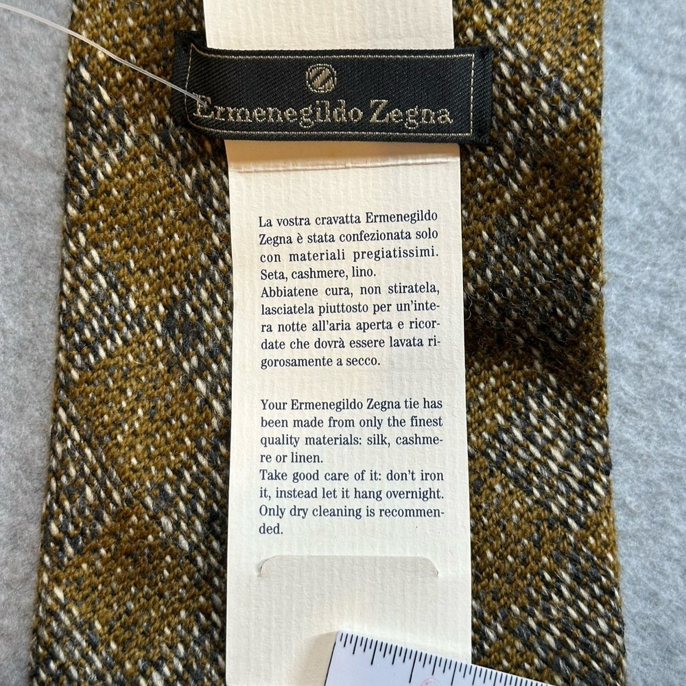 Ermenegildo Zegna Wool Silk Check Plaid Tie Brown Textured Italy NWOT 57x3.75in - Picture 3 of 8